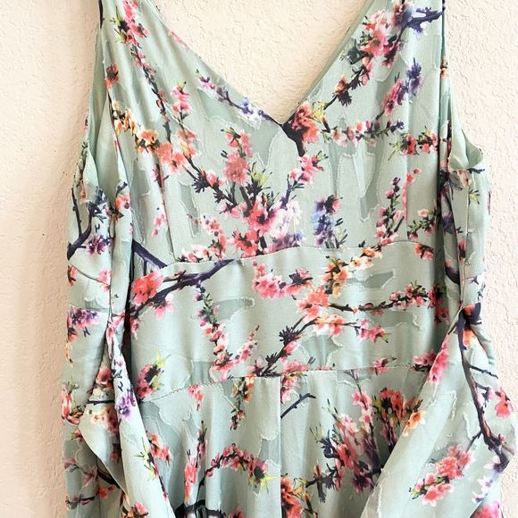 Darling London Size 8 Green Pink  Maxi Dress Sleeveless Floral Tie Back Lined - Picture 12 of 16